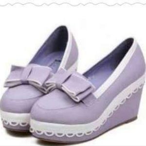 Pastel Bow Purple Wedge Shoes